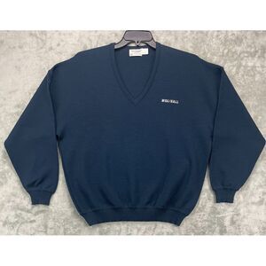 VTG St. Croix Knits Men's Sweater Large‎ Navy V-Neck 100% Merino Wool Luxury